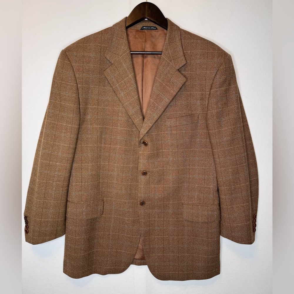 Zanieri Tollegno Brown‎ Plaid Wool Blazer sz 44R single breasted 100% wool Italy